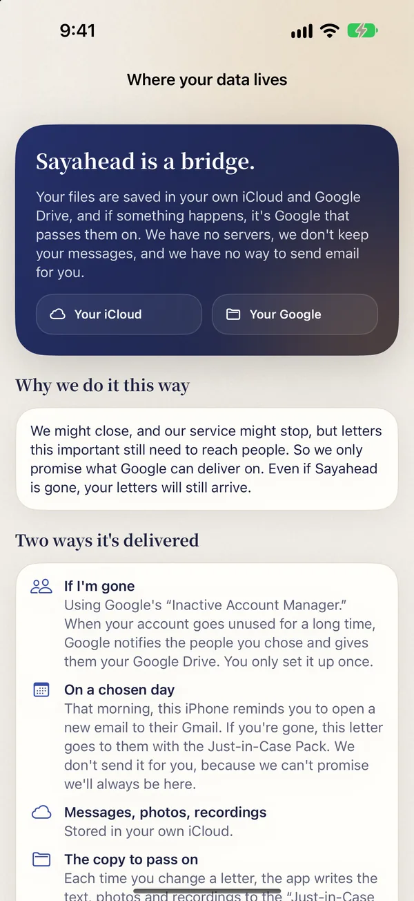 The in-app “Where your data lives” page