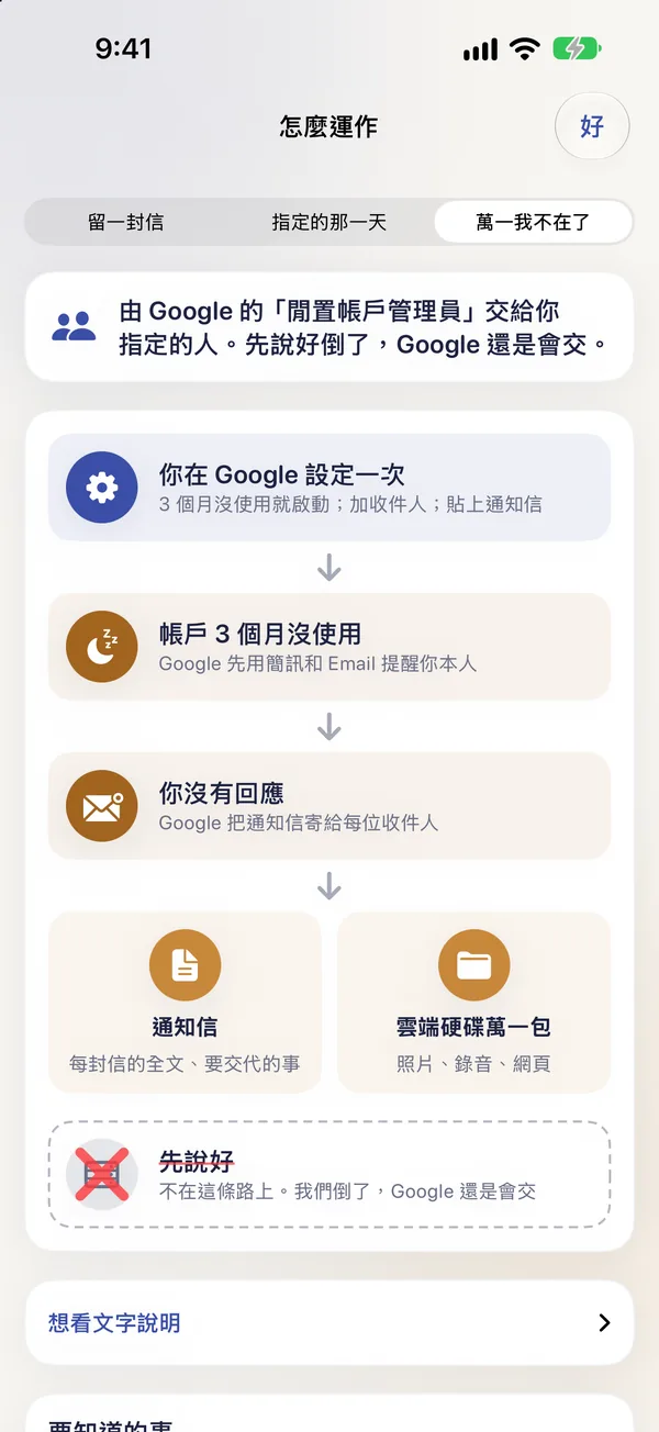 萬一我不在了怎麼運作:由 Google 閒置帳戶管理員交給指定的人